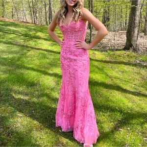 sherri hill pink corset dress